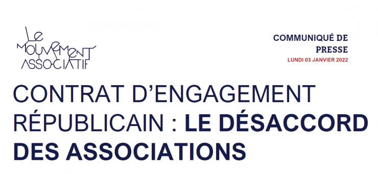 CONTRAT D’ENGAGEMENT RÉPUBLICAIN : LE DÉSACCORD DES ASSOCIATIONS