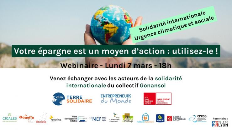 Webinaire Gonansol "Votre épargne est un moyen d'action : utilisez-le !" Spécial solidarité internationale - urgence climatique et sociale