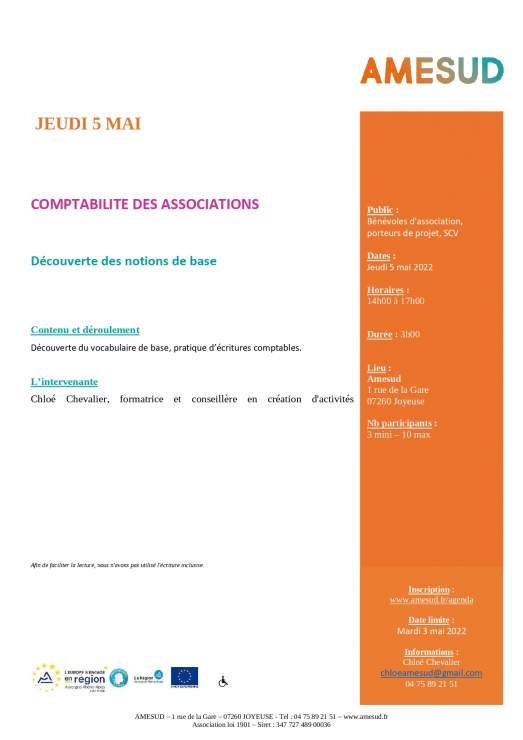 Comptabilité des associations - Découverte des notions de base - Joyeuse (07)