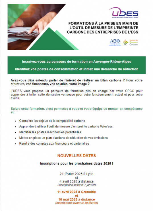 Formation "PRISE EN MAIN DE L'OUTIL CALCULATEUR CARBONE VALOR'ESS" 