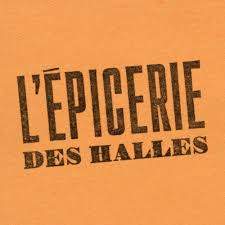 Logo de sur fond orange avec un texte en noir : L'épicerie des halles 