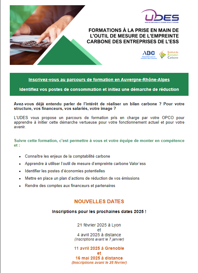 Formation « PRISE EN MAIN DE L&rsquo;OUTIL CALCULATEUR CARBONE VALOR&rsquo;ESS »